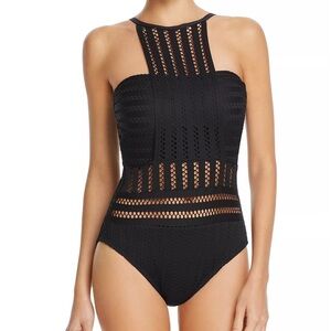 Kenneth Cole Tough Luxe High Neck One-Piece Swimsuit Black